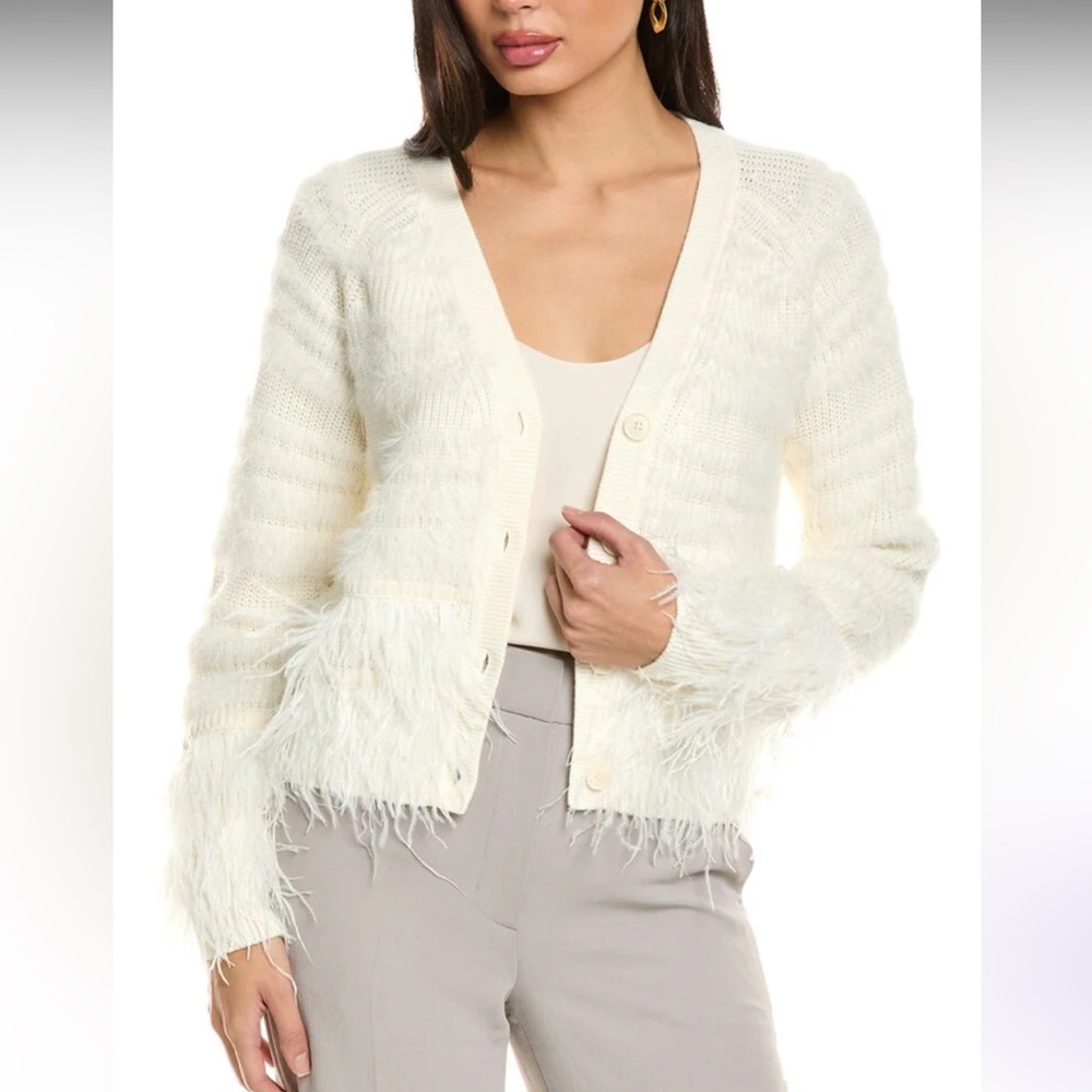 White Fringe Cardigan with V-Neck Knit